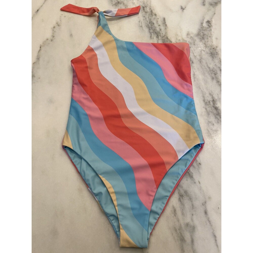 Designer Resort Wear One-Piece/shoulder Swimsuit Girls 10? Rainbow Reversible